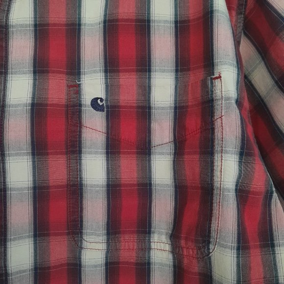 Carhartt Essential Plaid Short Sleeve Button Down Shirt Cotton Red Men's Size XL - Picture 5 of 9